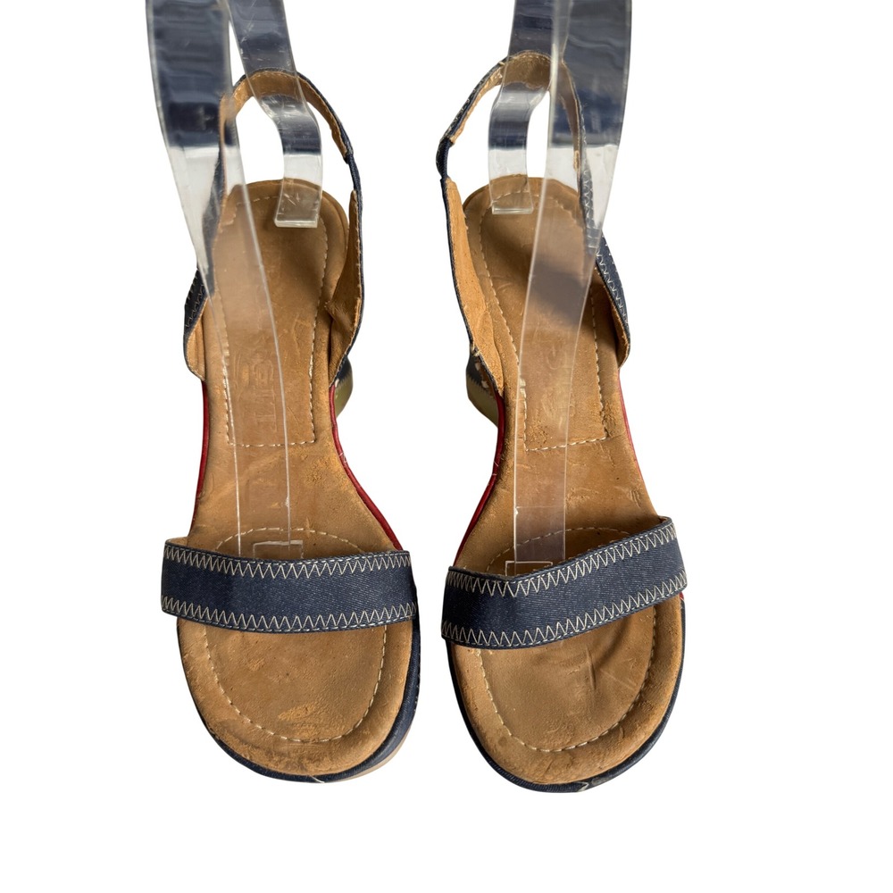 Transit Wedge Sandals Womens 5.5 Multicolor Patchwork Denim Boho Slingback Heel